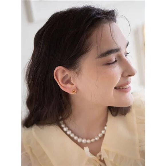 18K Gold-Plated Love Knot Stud Earrings – Dainty, Hypoallergenic & Symbolic - Picture 3 of 5